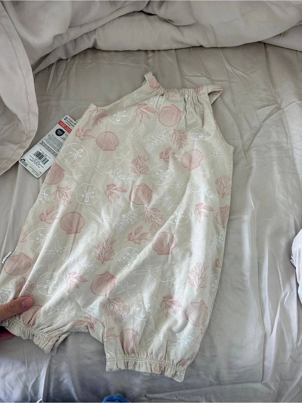 Soft Cream & Pink Shell-Print Baby Romper - Gerber brand
